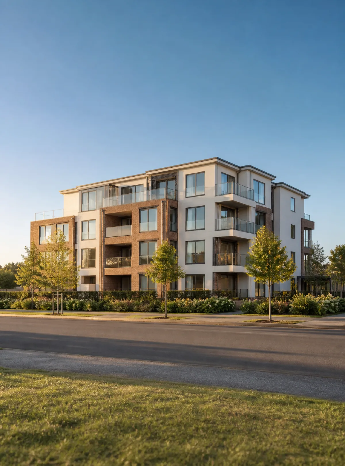 An apartment building of the kind holding one Stonefields home in five